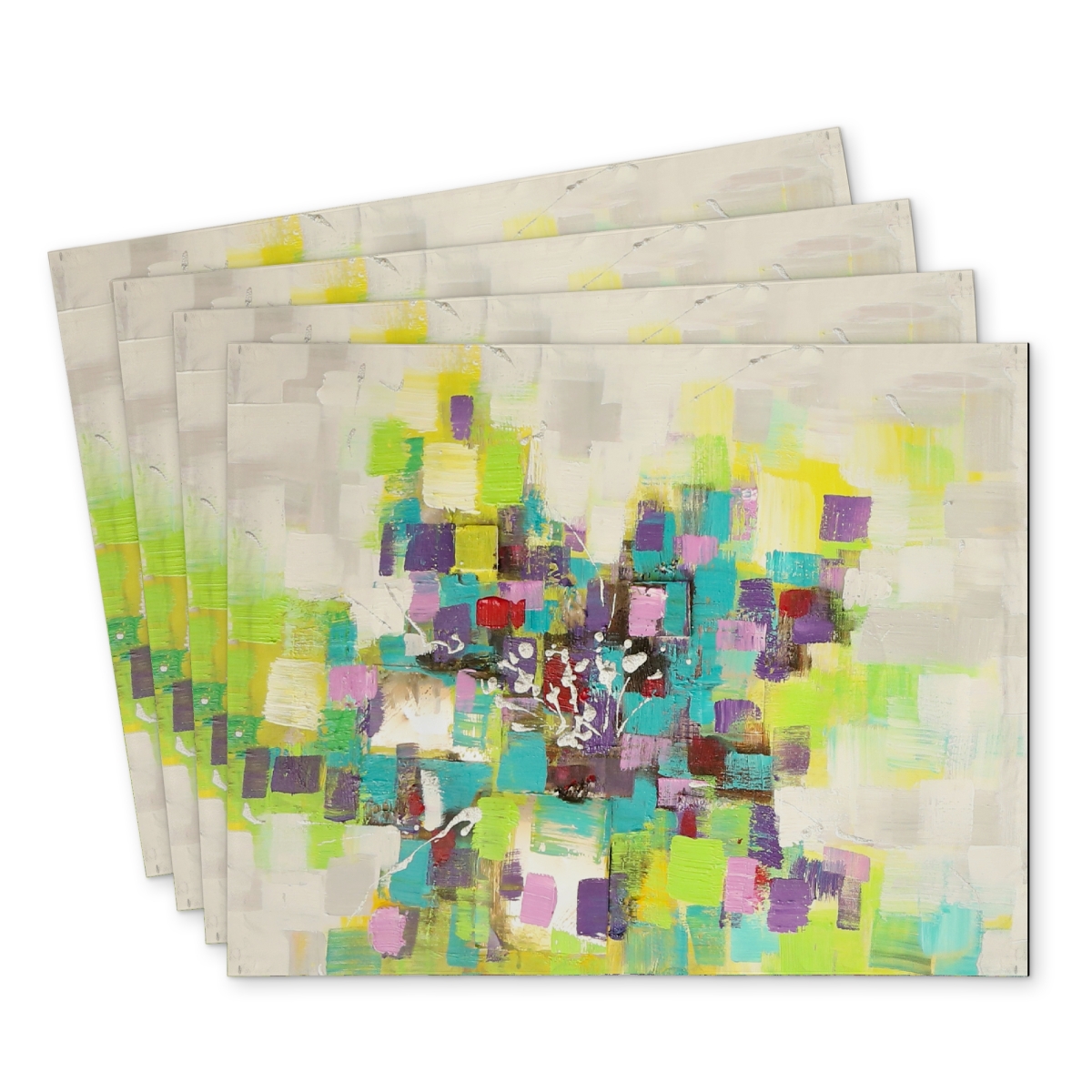 Picture of Begin Home Decor C4PP1418MOG3LS 14 x 18 in. Abstract Squares Flowers Polyester Placemat - Home Decor - Set of 4