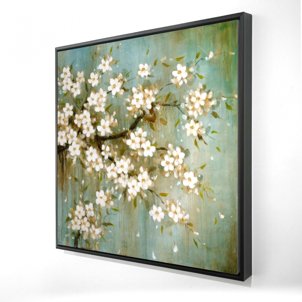 2081-3636-FL80 36 x 36 in. White Cherry Blossom - Office White Framed Canvas Decor