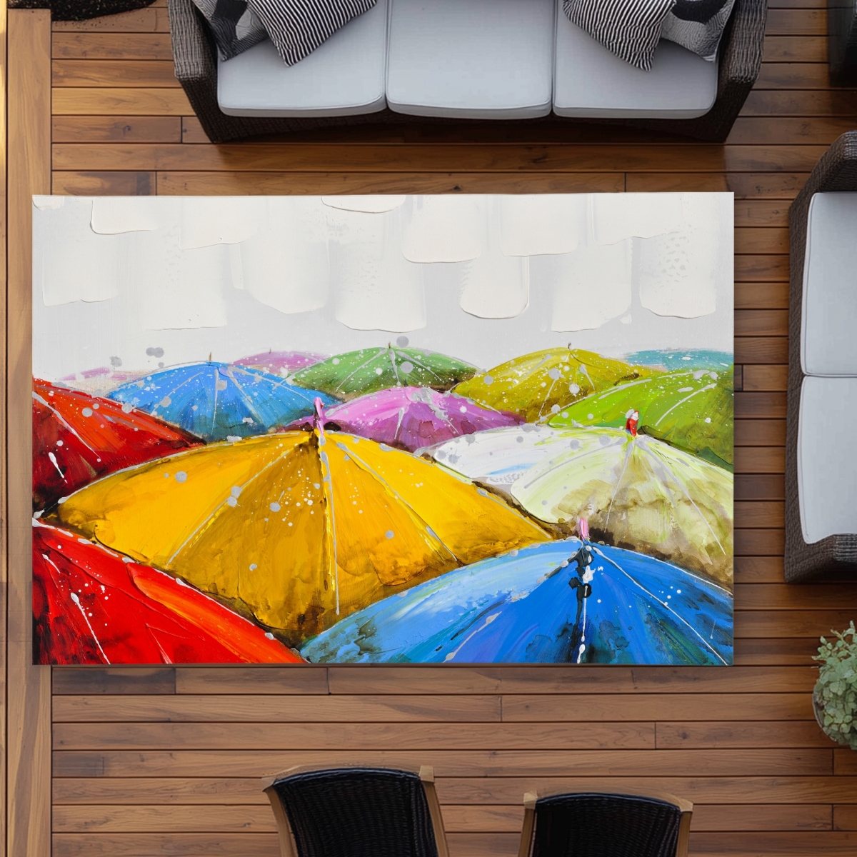 C1ROAR57C2PCFP 5 x 7 ft. Colorful Umbrellas Under the Rain - Outdoor Area Rug for Home Decor - Rectangle