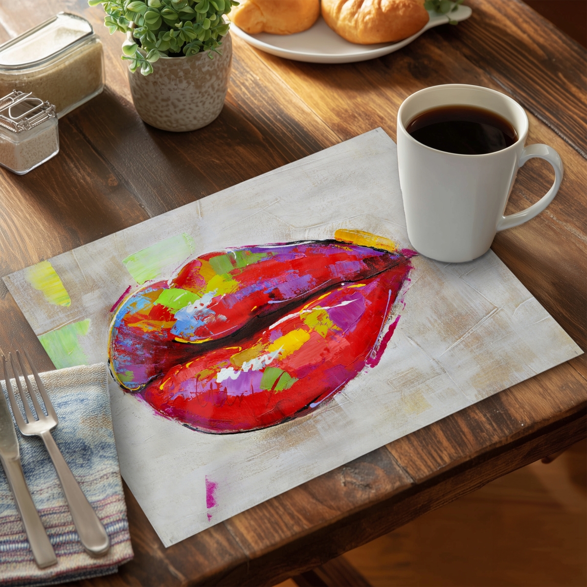 Picture of Begin Home Decor C6PP1418A4Q9Q0 14 x 18 in. Colorful Lips Polyester Placemat - Vibrant Home Decor Accent - Set of 6