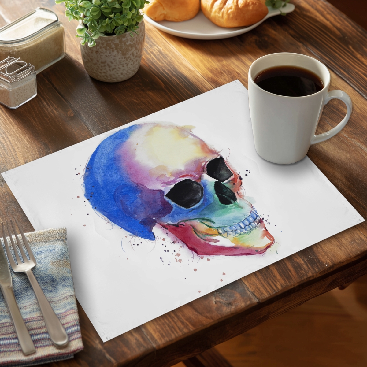 Picture of Begin Home Decor C6PP1418R5A8VP 14 x 18 in. Watercolor Colorful Skull Profile Placemat - Home Decor Accent - Set of 6