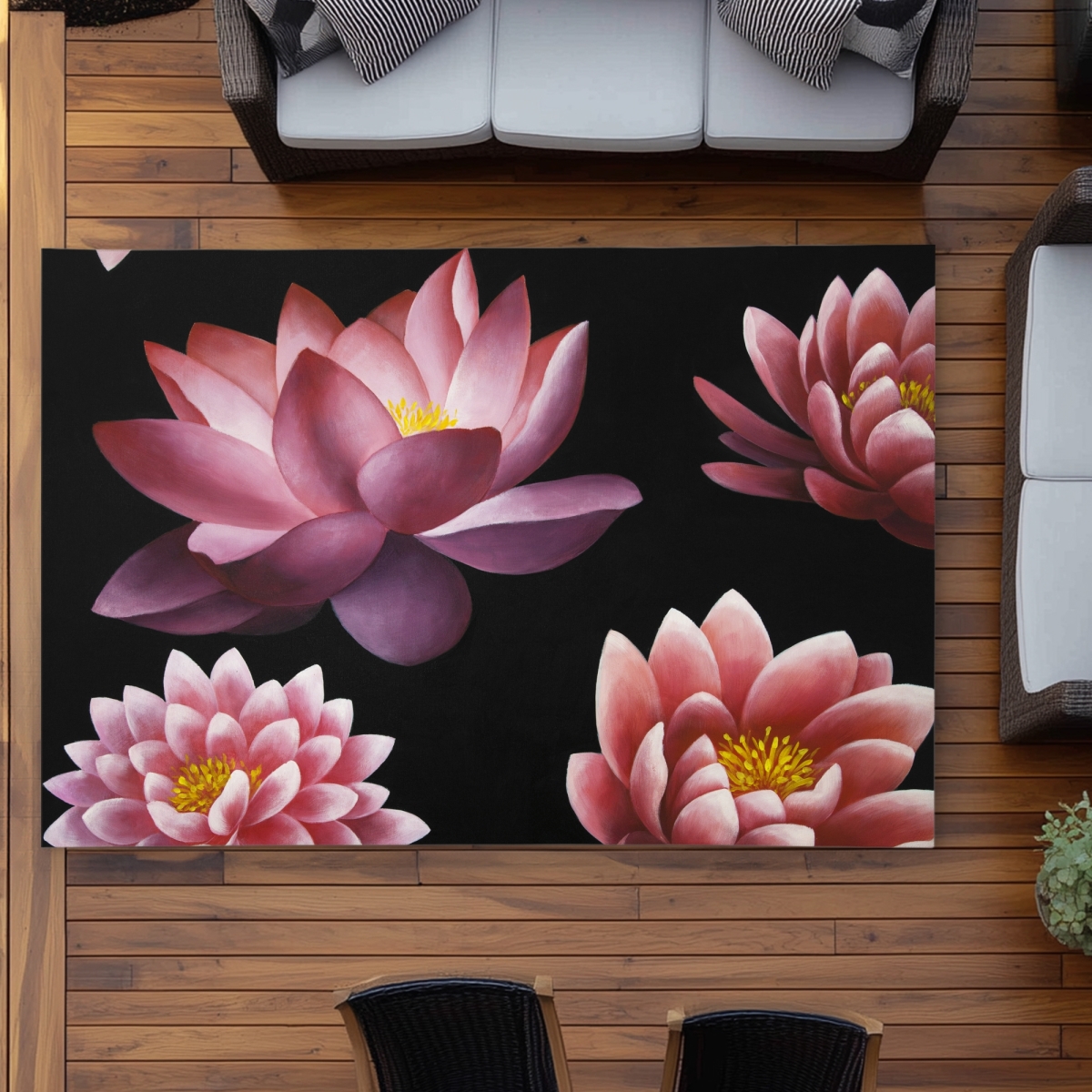 C1ROAR57MVXF8Z 5 x 7 ft. Lotus Flower Pattern Rug - Asian Bedroom Outdoor Decor - Rectangle