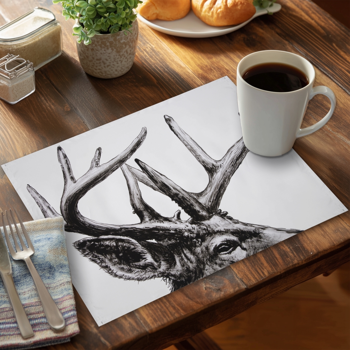Picture of Begin Home Decor C6PP1418KUISJS 14 x 18 in. Roe Deer Plume Polyester Placemat - Stylish Home Decor - Set of 6