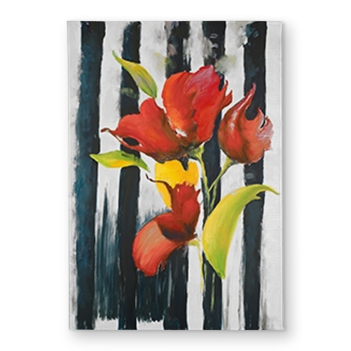 CODM1724DJ8JFR 17 x 24 in. Flowers on Black & White Stripes - Red Botanical Door Mat