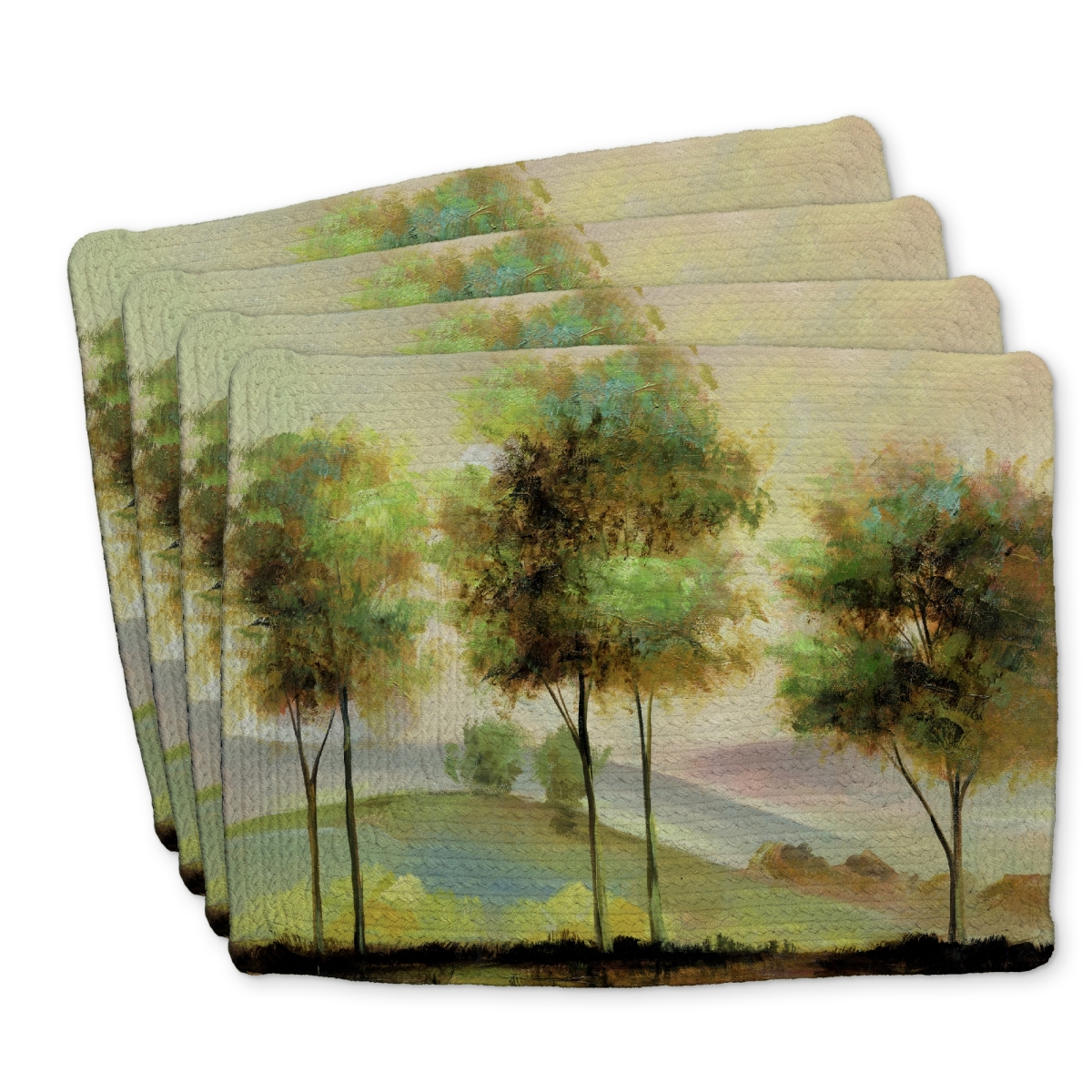 Picture of Begin Home Decor C4BP1418R9HT5C 14 x 18 in. Trees Near the Lake - Braided Polyester Placemat for Home Decor - Set of 4
