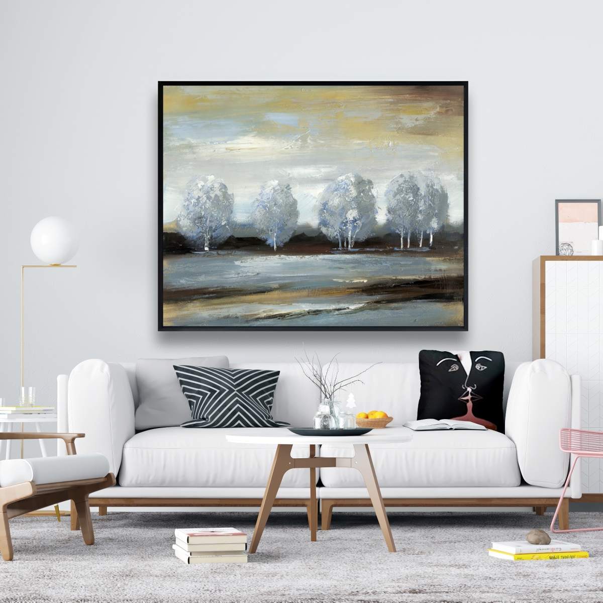 C1FC486011V4FE 48 x 60 in. Gray Landscape - Modern Framed Canvas for Home Decor