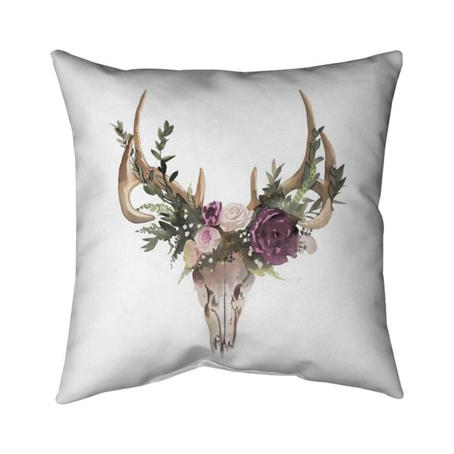 18 x 18 in. Deer Skull with Flowers-Double Sided Print Indoor Pillow
