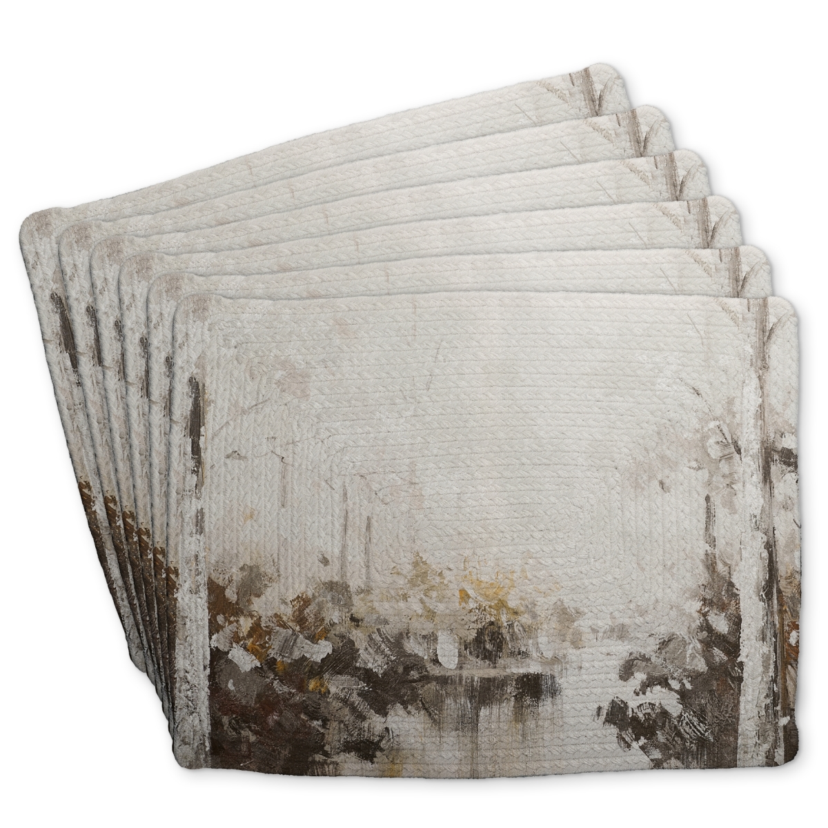Picture of Begin Home Decor C6BP1418JXY3JT 14 x 18 in. Abstract White Forest Braided Polyester Placemat - Home Decor - Set of 6