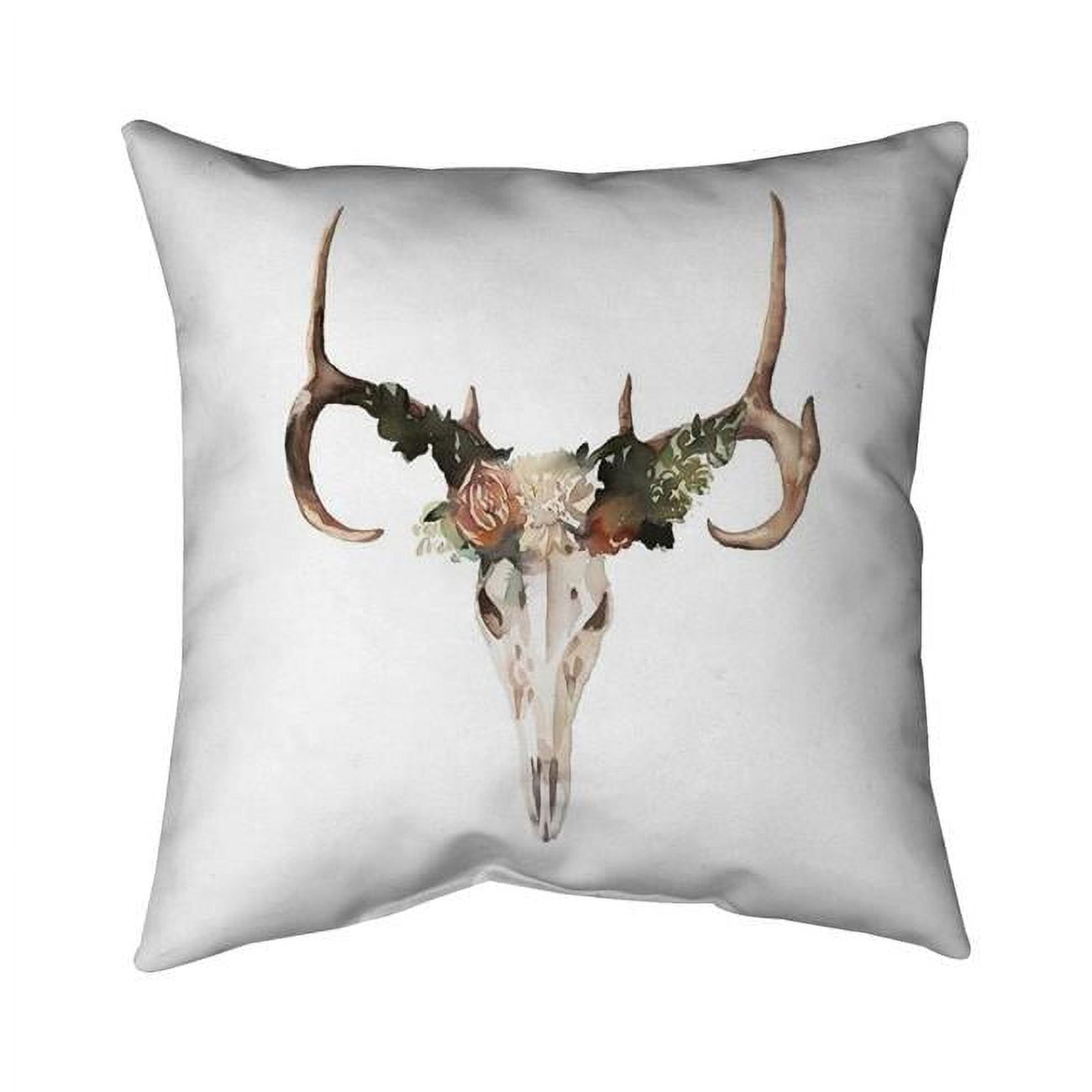 18 x 18 in. Deer Skull with Roses-Double Sided Print Indoor Pillow