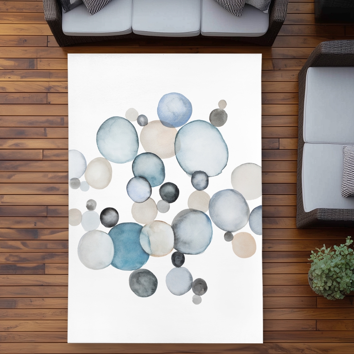 C1ROAR57V7KPEJ 5 x 7 ft. Round Pebbles - Blue Minimalist Outdoor Area Rug for Home Decor - Rectangle