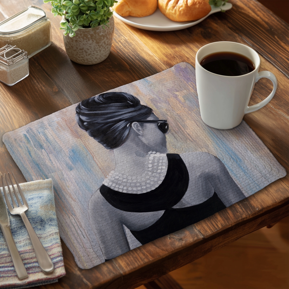 Picture of Begin Home Decor C6BP14182U8SXR 14 x 18 in. Audrey Hepburn Braided Polyester Placemat - Home Decor - Set of 6