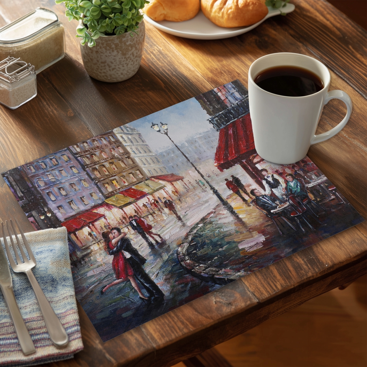 Picture of Begin Home Decor C4PP141848696C 14 x 18 in. Couple Kissing in the Street Polyester Placemat - Home Decor - Set of 4