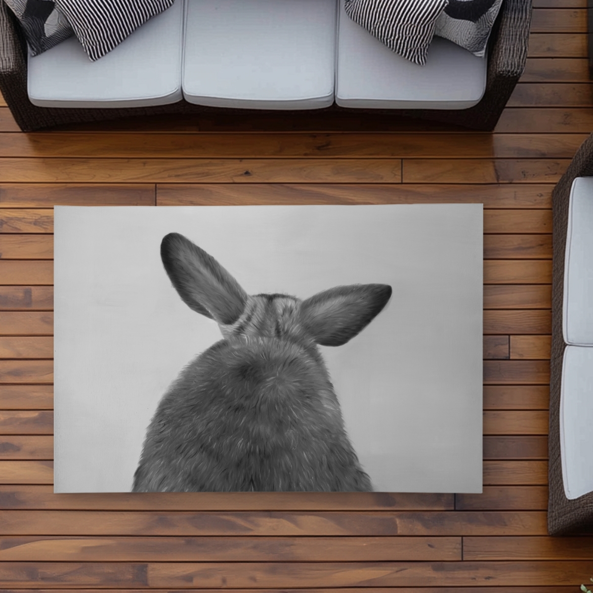 C1ROAR358A7D4E 3 x 5 ft. Little Rabbit From Behind - White Animals Outdoor Area Rug - Rectangle