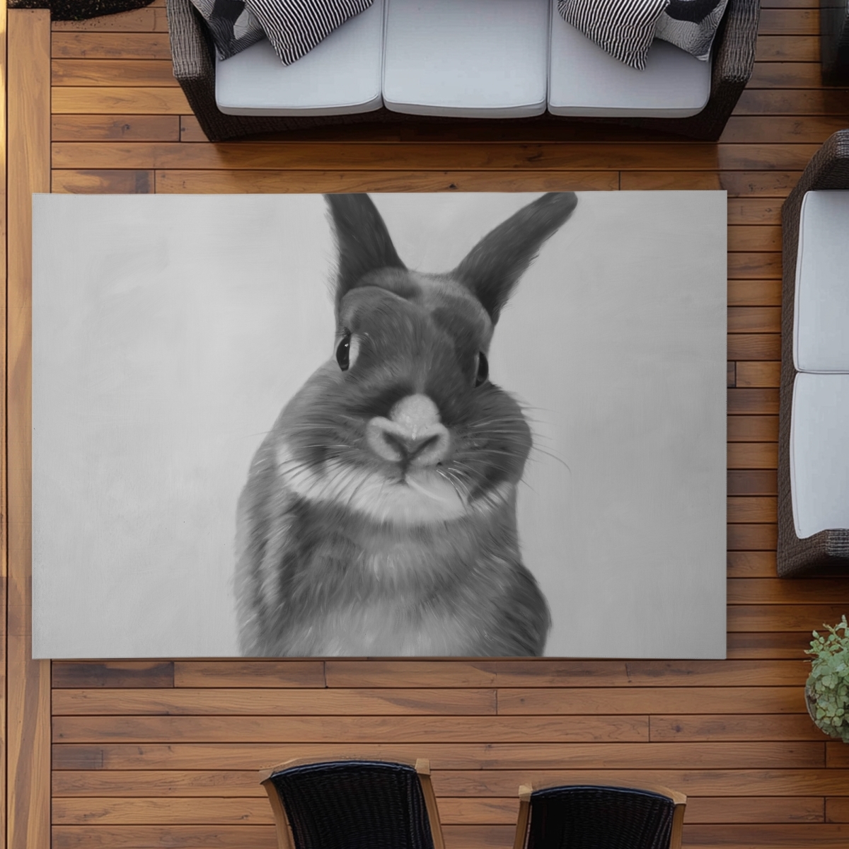 C1ROAR57SFZ1HC 5 x 7 ft. Funny Gray Rabbit - Monochrome Pets Outdoor Area Rug for Decor - Rectangle