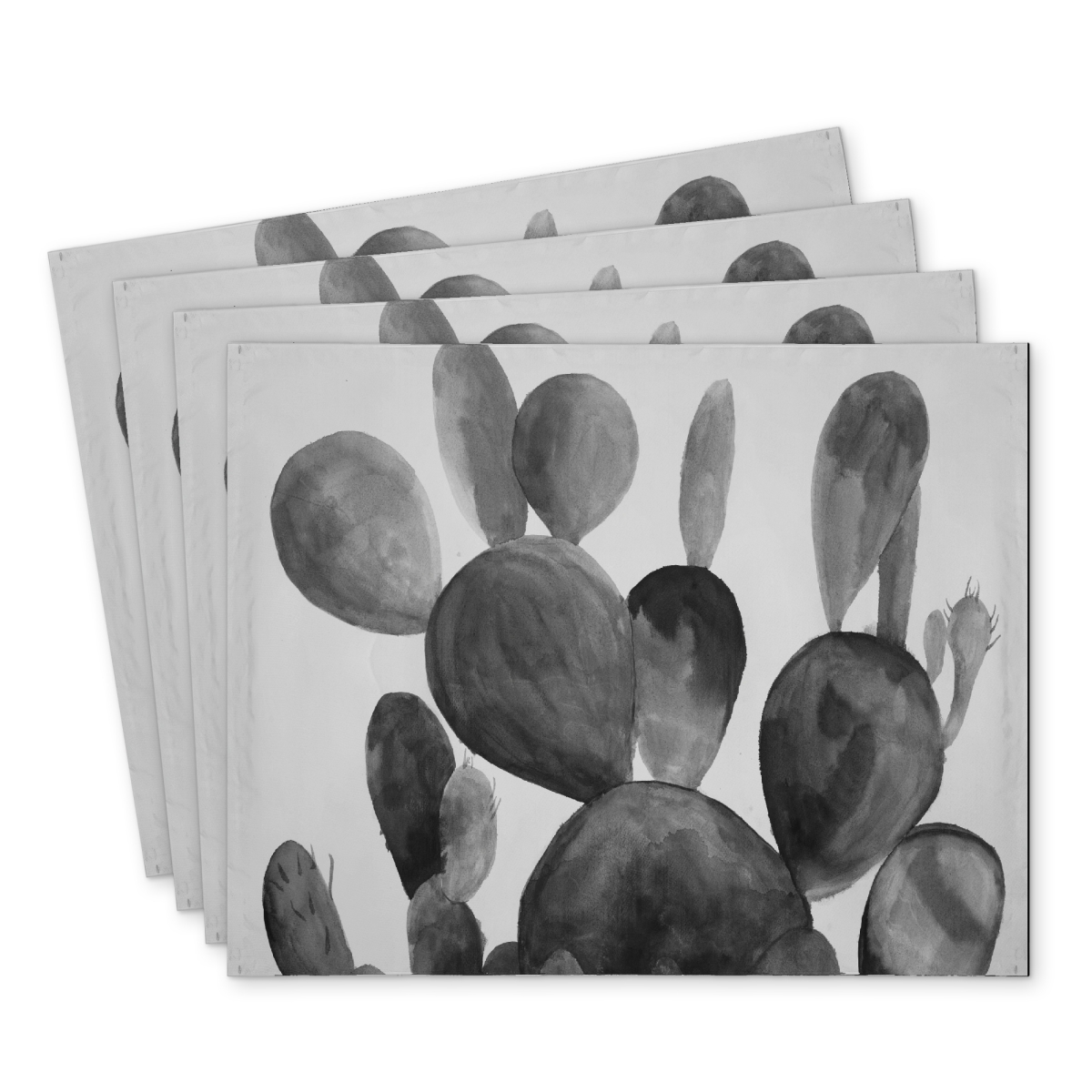 Picture of Begin Home Decor C4PP1418V8S9KI 14 x 18 in. Grayscale Paddle Cactus Plant Polyester Placemat - Home Decor - Set of 4