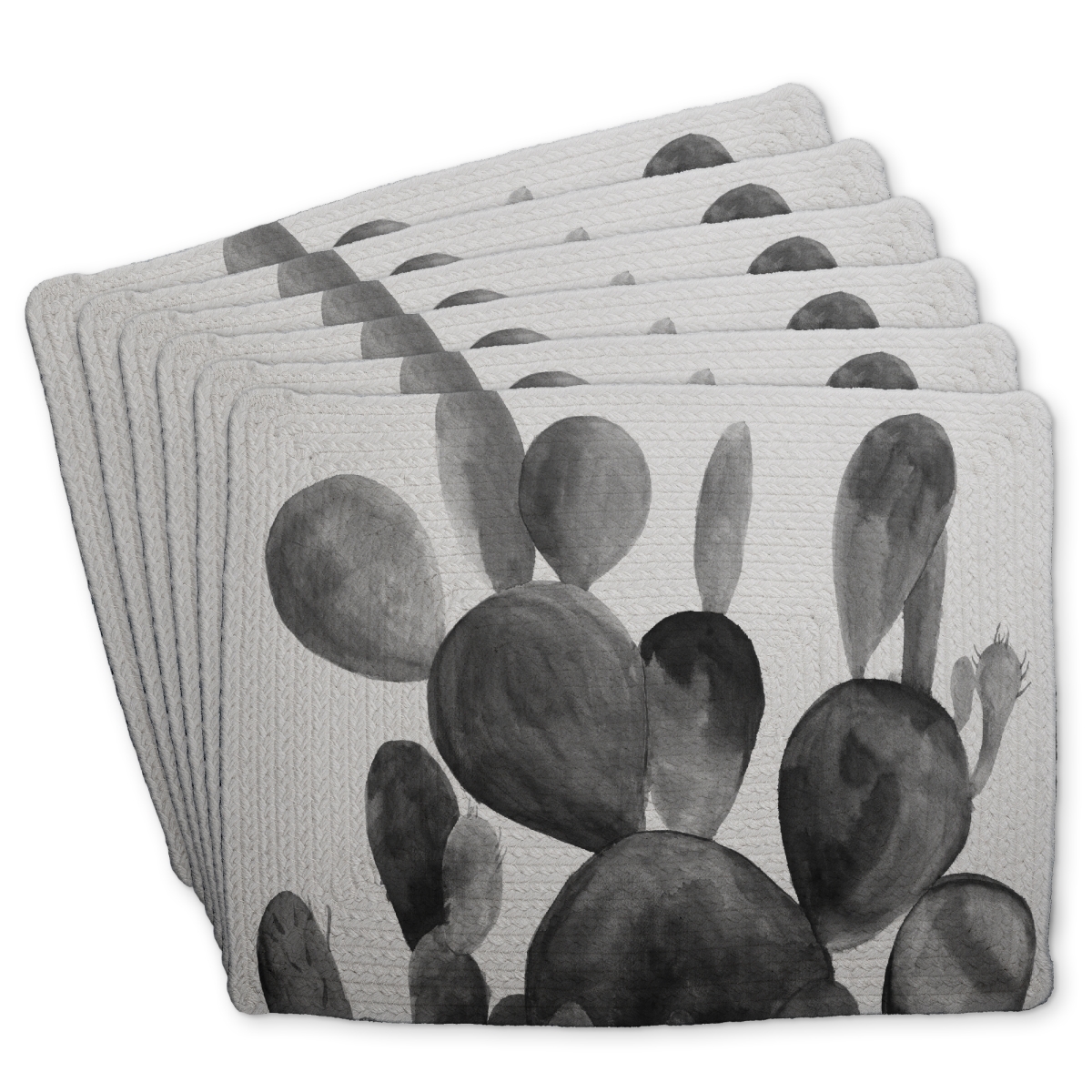Picture of Begin Home Decor C6BP14188OHW84 14 x 18 in. Grayscale Paddle Cactus Plant - Braided Polyester Placemat - Set of 6