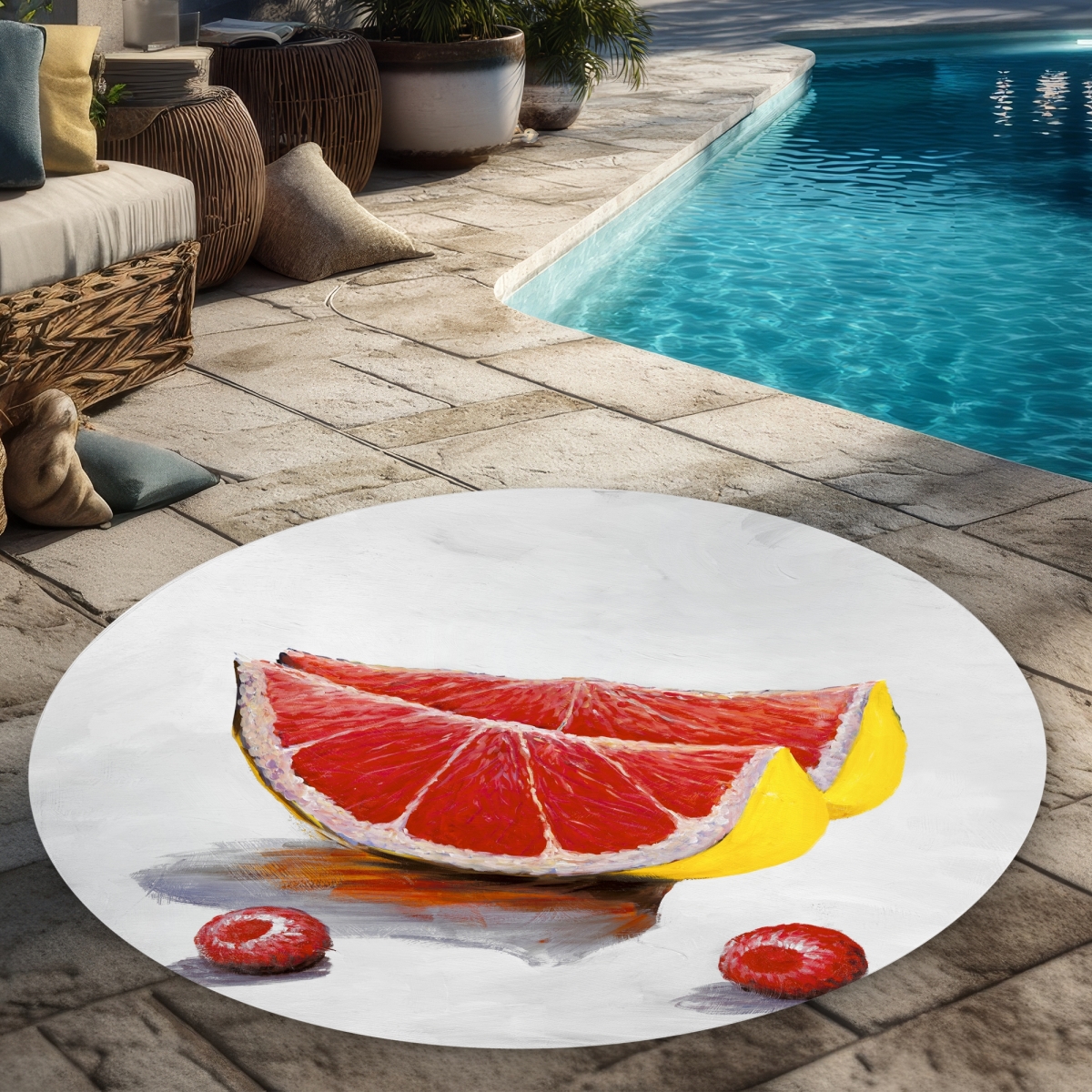 C1COAR55FF3Z7D 5 x 5 ft. Grapefruit Slices Outdoor Area Rug - Kitchen Decor Round Rug