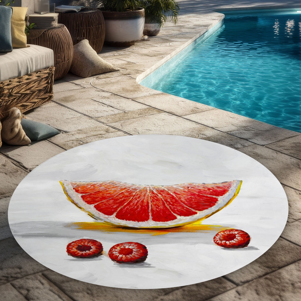 C1COAR55DW3VUQ 5 x 5 ft. Grapefruit Slice Outdoor Area Rug - Yellow Round Home Decor