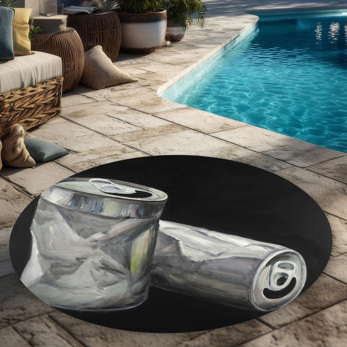 C1COAR55KJA1NL 5 x 5 ft. Empty Cans Gray Round Outdoor Area Rug for Home Decor