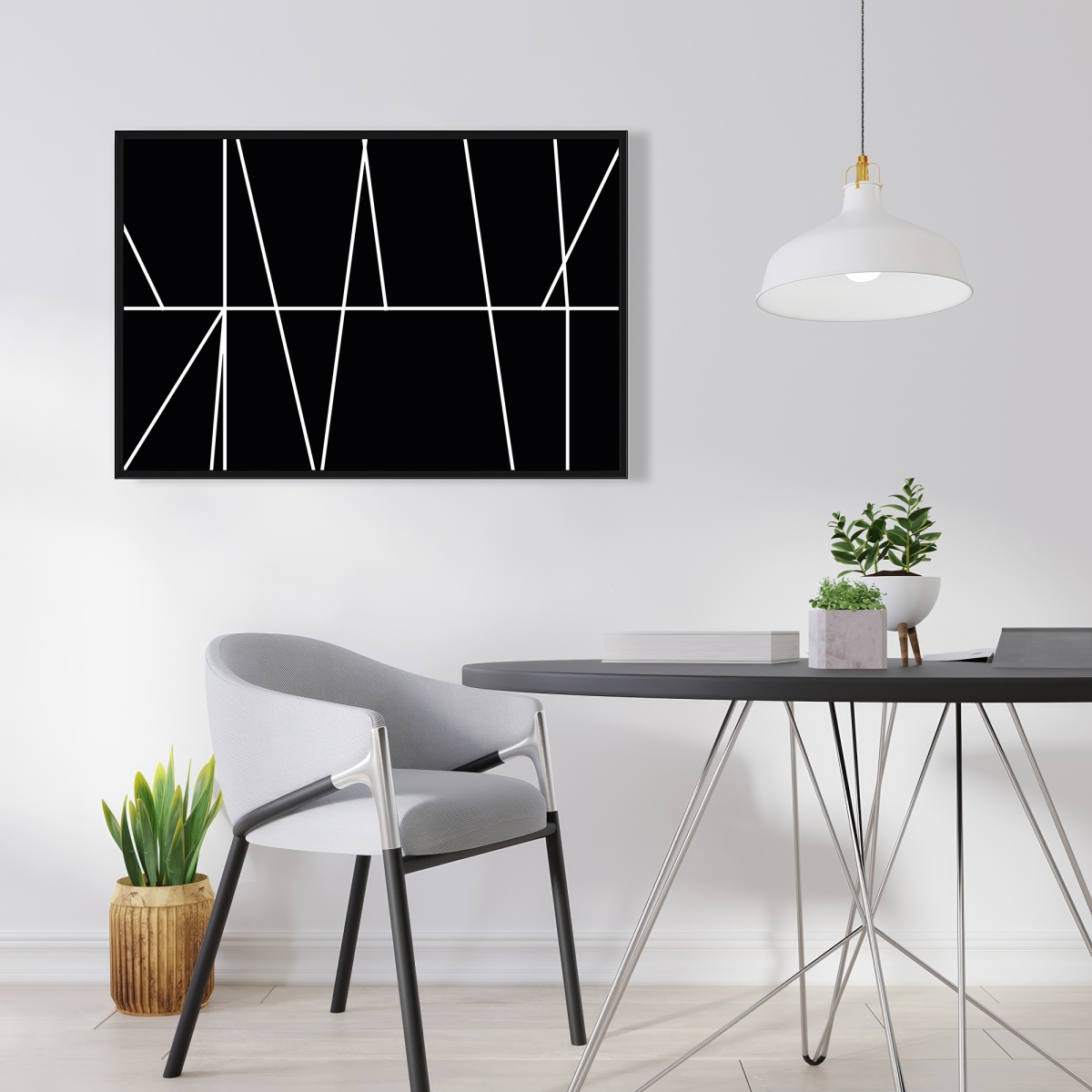 C1FC2436UZDNML 24 x 36 in. White Stripes on Black Background - Abstract Modern Canvas Art