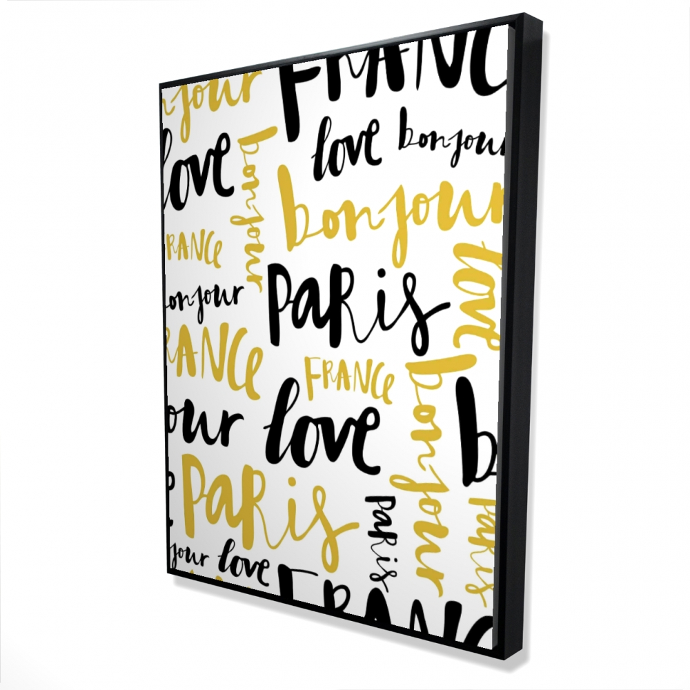 2081-4836-TY1 36 x 48 in. Bonjour Paris - Typo & Symbols Framed Canvas Decor