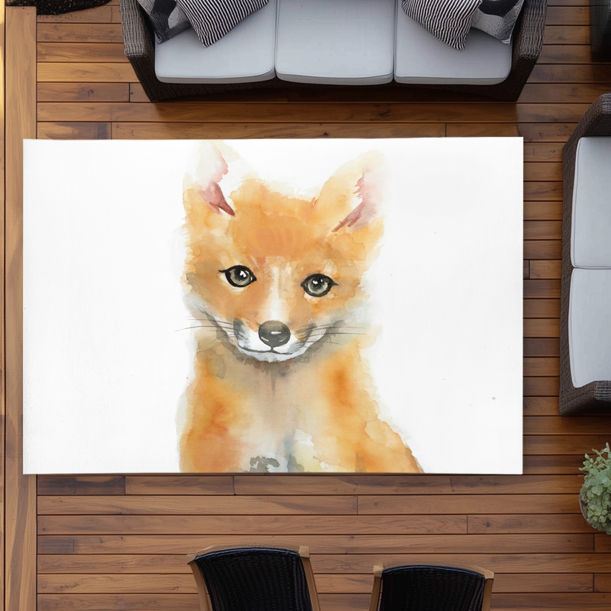 C1ROAR57280TCP 5 x 7 ft. Watercolor Baby Fox - Orange Outdoor Area Rug for Home Decor - Rectangle