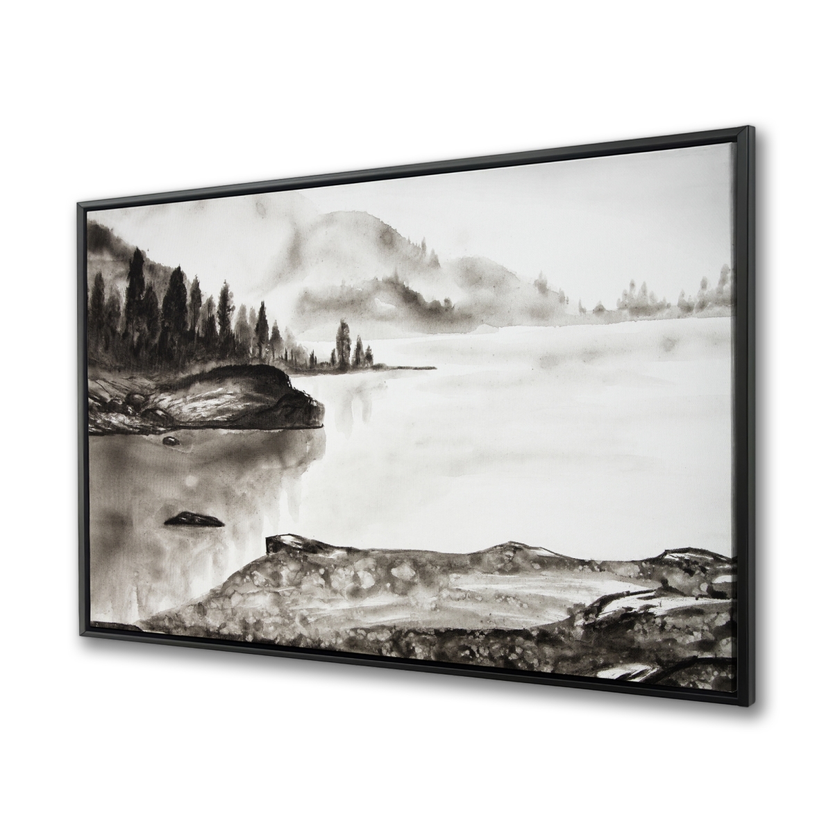 C1FC3648XYHYTV 36 x 48 in. Peaceful Landscape - Black & White Framed Canvas Decor
