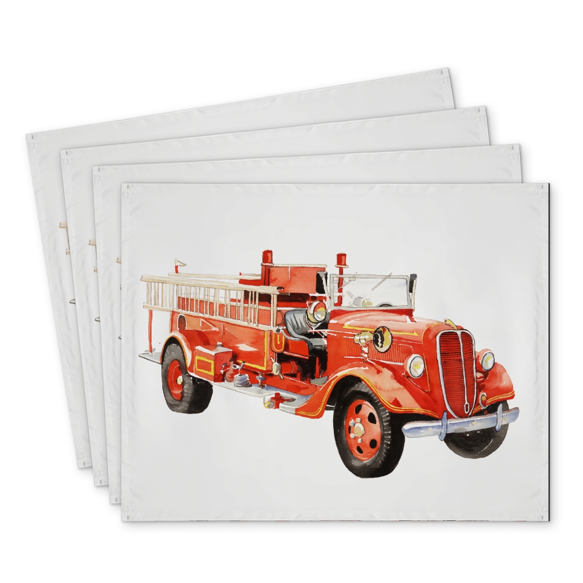 Picture of Begin Home Decor C4PP14189KZBC1 14 x 18 in. Vintage Fire Truck Polyester Placemat - Home Decor Accent - Set of 4