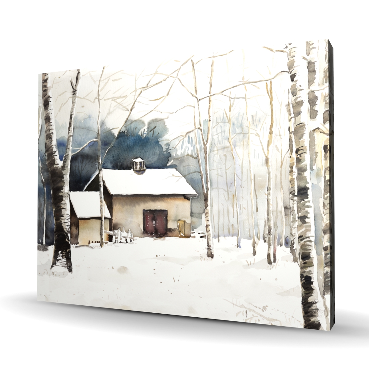 C1RC48607DRJZ3 48 x 60 in. Small Winter Barn - Trees White Canvas for Home Decor