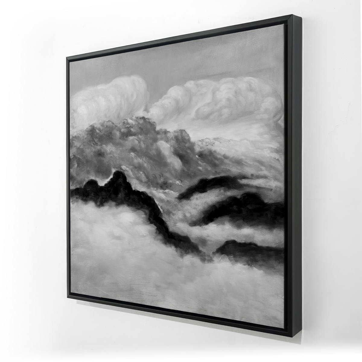 C1FC24243UX8F9 24 x 24 in. Gray Clouds - Office Mountains Framed Canvas - Home Decor