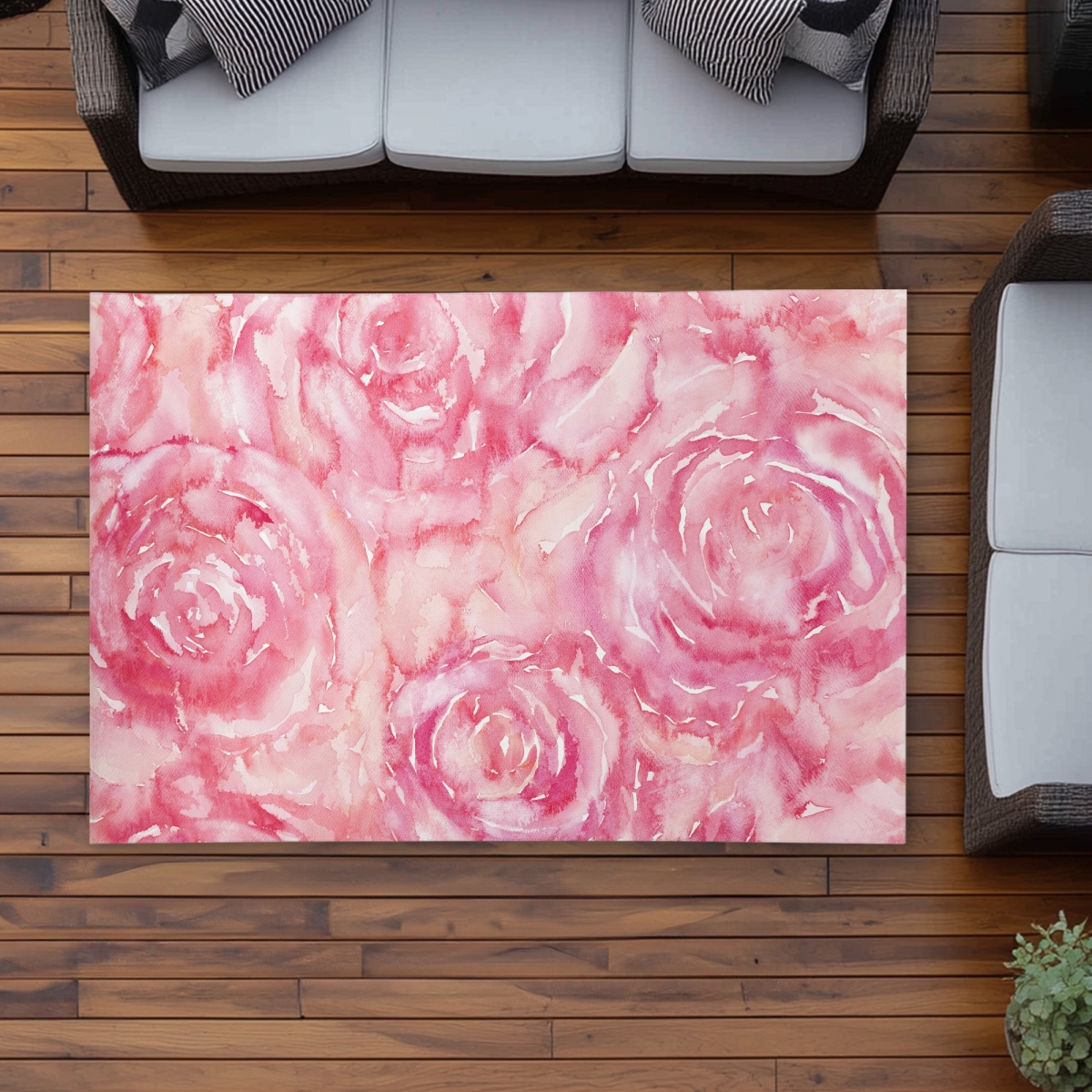 C1ROAR46CSNENX 4 x 6 ft. Roses in Watercolor - Pink Outdoor Area Rug for Home Decor - Rectangle