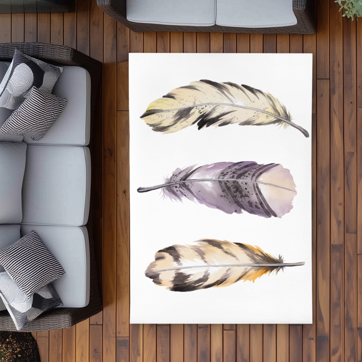 C1ROAR46BDV609 4 x 6 ft. Horizontal Striped Feather Set - Romantic Animals Outdoor Rug - Rectangle