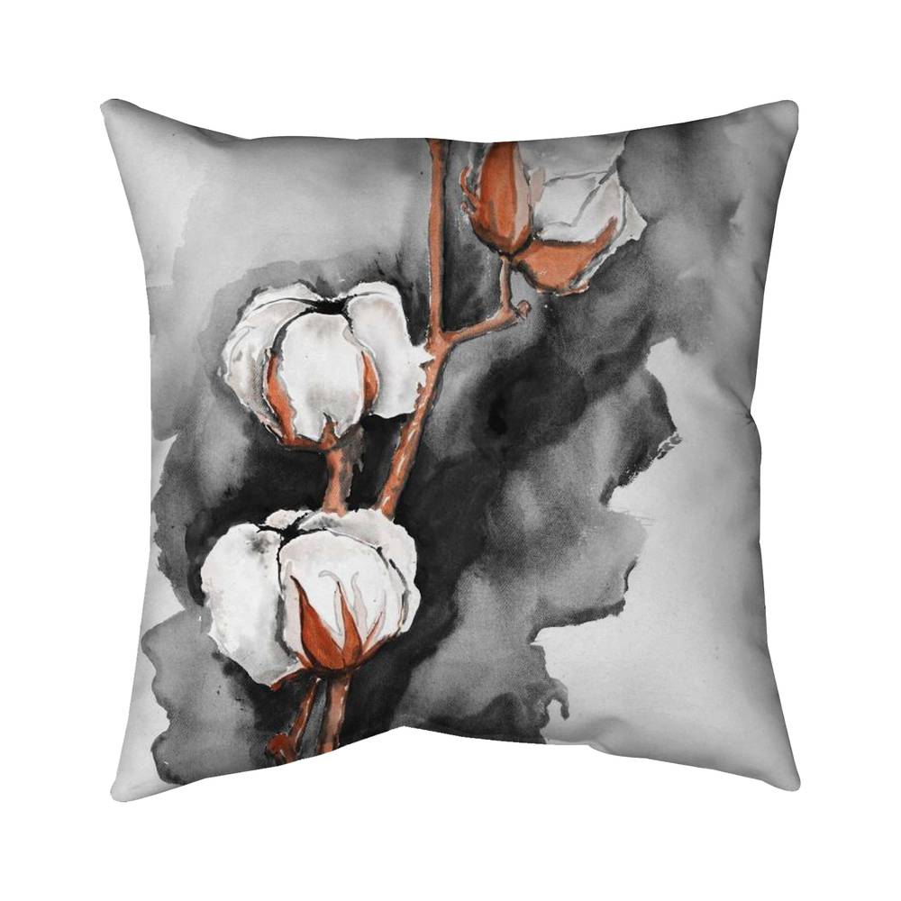 5543-2626-FL251-1 26 x 26 in. Cotton Flowers on Black Background - Office Gray Poly Twill Throw