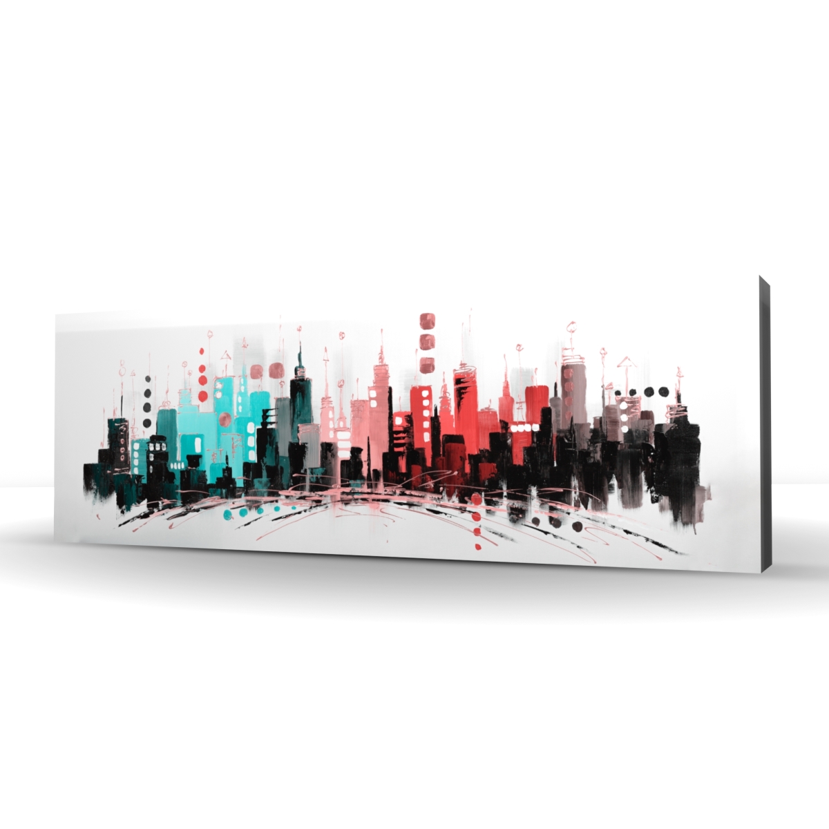 C1RC1648E1EHB3 16 x 48 in. Colorful City with Rose Gold Lines - Contemporary Turquoise Canvas