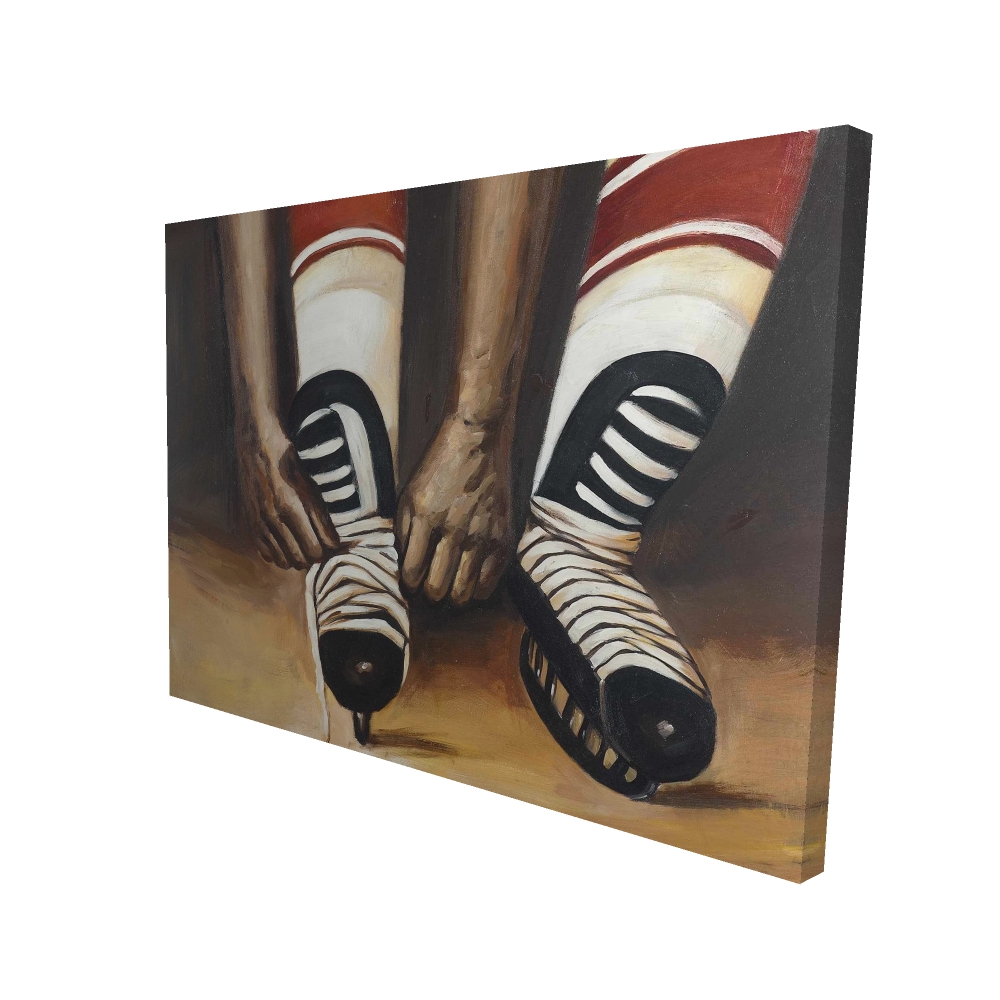 2080-3648-SP19 36 x 48 in. Hockey Player Tying Skates - Man Cave Canvas for Home Decor