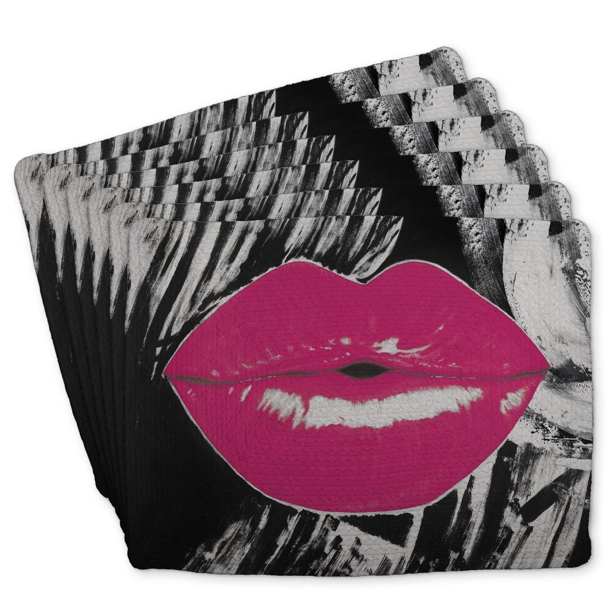 Picture of Begin Home Decor C6BP1418NPOXGQ 14 x 18 in. Pink Glossy Lips Braided Polyester Placemat for Home Decor - Set of 6