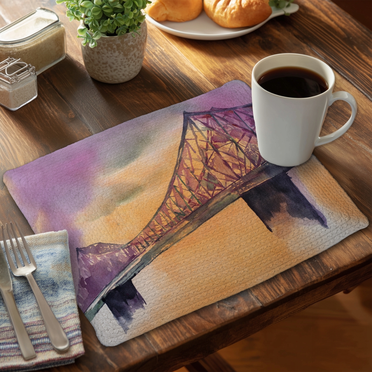 Picture of Begin Home Decor C6BP1418UN1CIP 14 x 18 in. Montreal Jacques-Cartier Bridge Braided Polyester Placemat - Set of 6