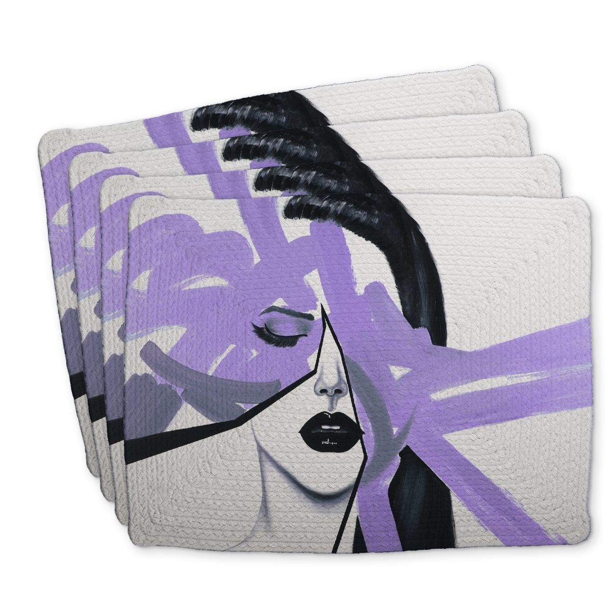 Picture of Begin Home Decor C4BP1418YC2K65 14 x 18 in. Abstract Purple Woman Portrait - Braided Polyester Placemat - Set of 4