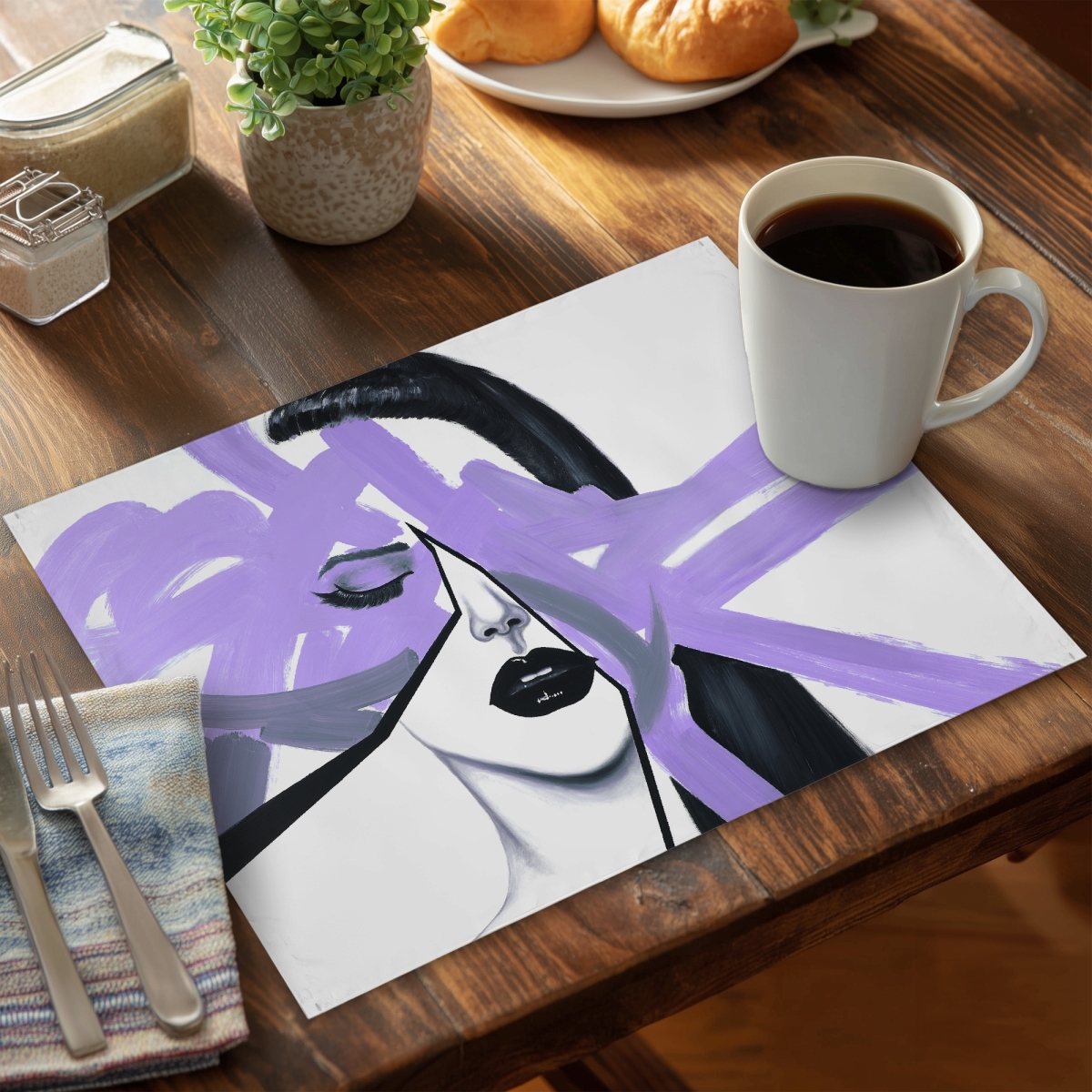 Picture of Begin Home Decor C4PP141830G1GU 14 x 18 in. Abstract Purple Woman Portrait - Polyester Placemat for Home Decor - Set of 4