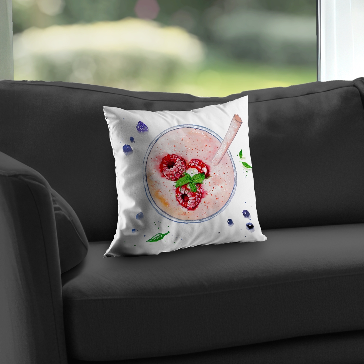 C1PC141400OBQO 14 x 14 in. Strawberry & Raspberry Smoothie Throw - Red Food Poly Twill