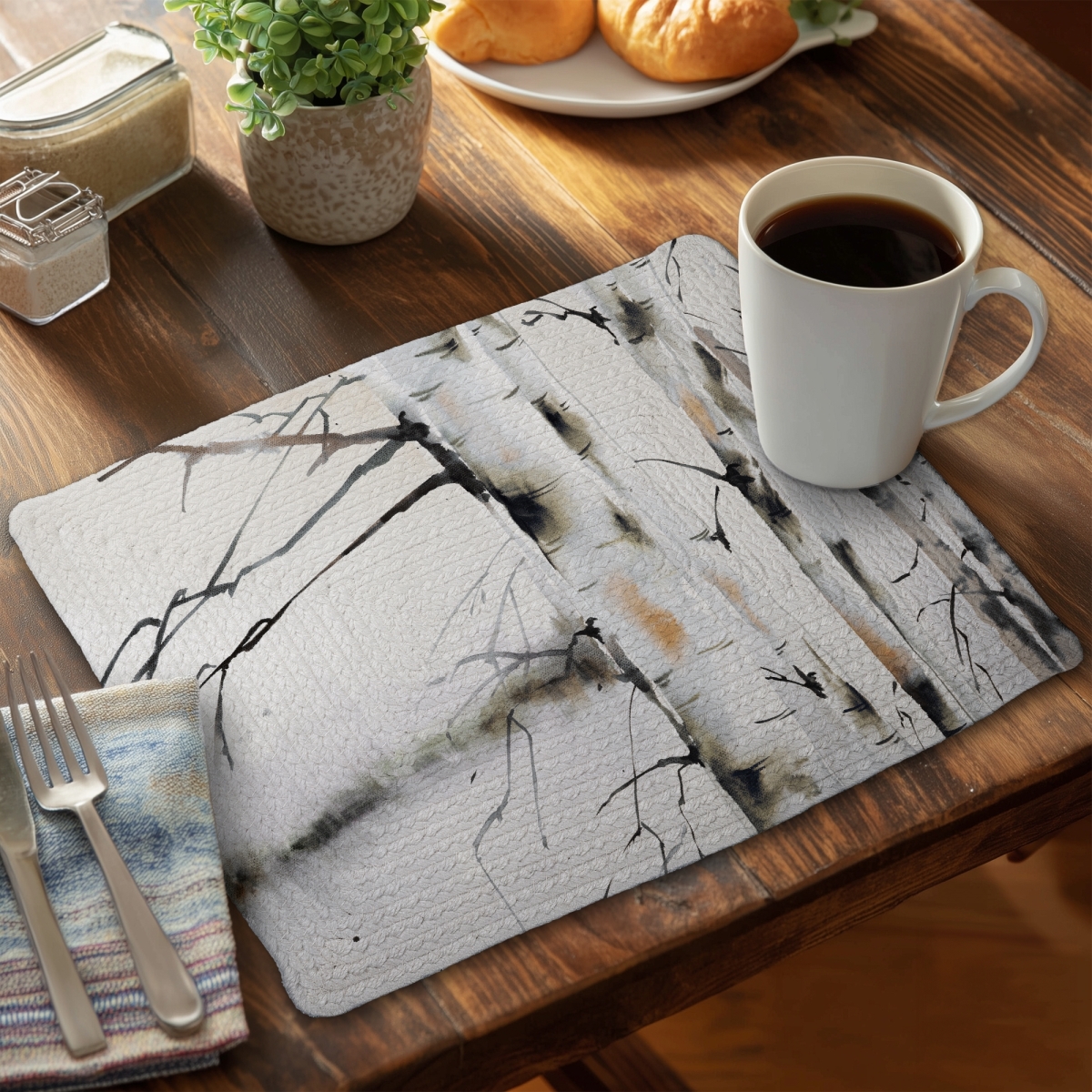 Picture of Begin Home Decor C6BP1418UWX0MY 14 x 18 in. Winter Birches Braided Polyester Placemat - Home Decor - Set of 6