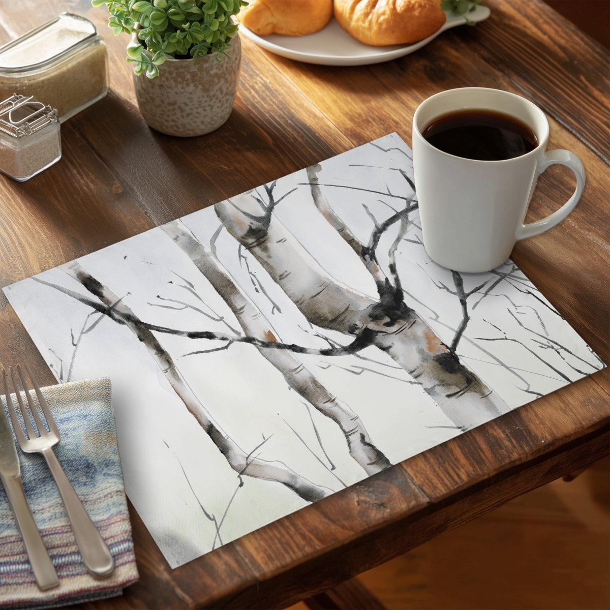 Picture of Begin Home Decor C4PP141862E8JK 14 x 18 in. Three Birches Trees Polyester Placemat - Home Decor Essential - Set of 4
