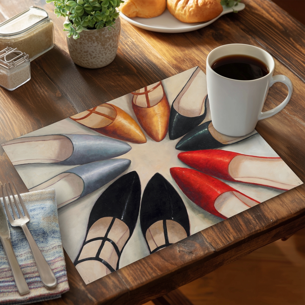 Picture of Begin Home Decor C4PP1418SO2885 14 x 18 in. Five Pair of Women Shoes - Polyester Placemat for Home Decor - Set of 4
