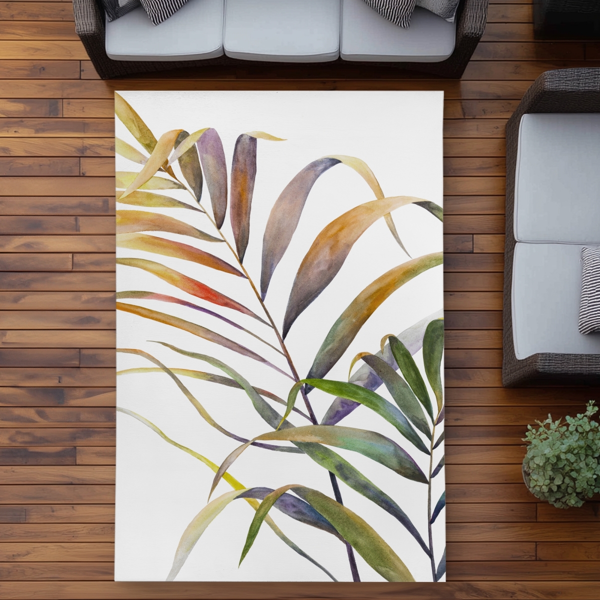 C1ROAR57VC9B27 5 x 7 ft. Watercolor Tropical Palm Leaves Rug - Outdoor Decor - Rectangle