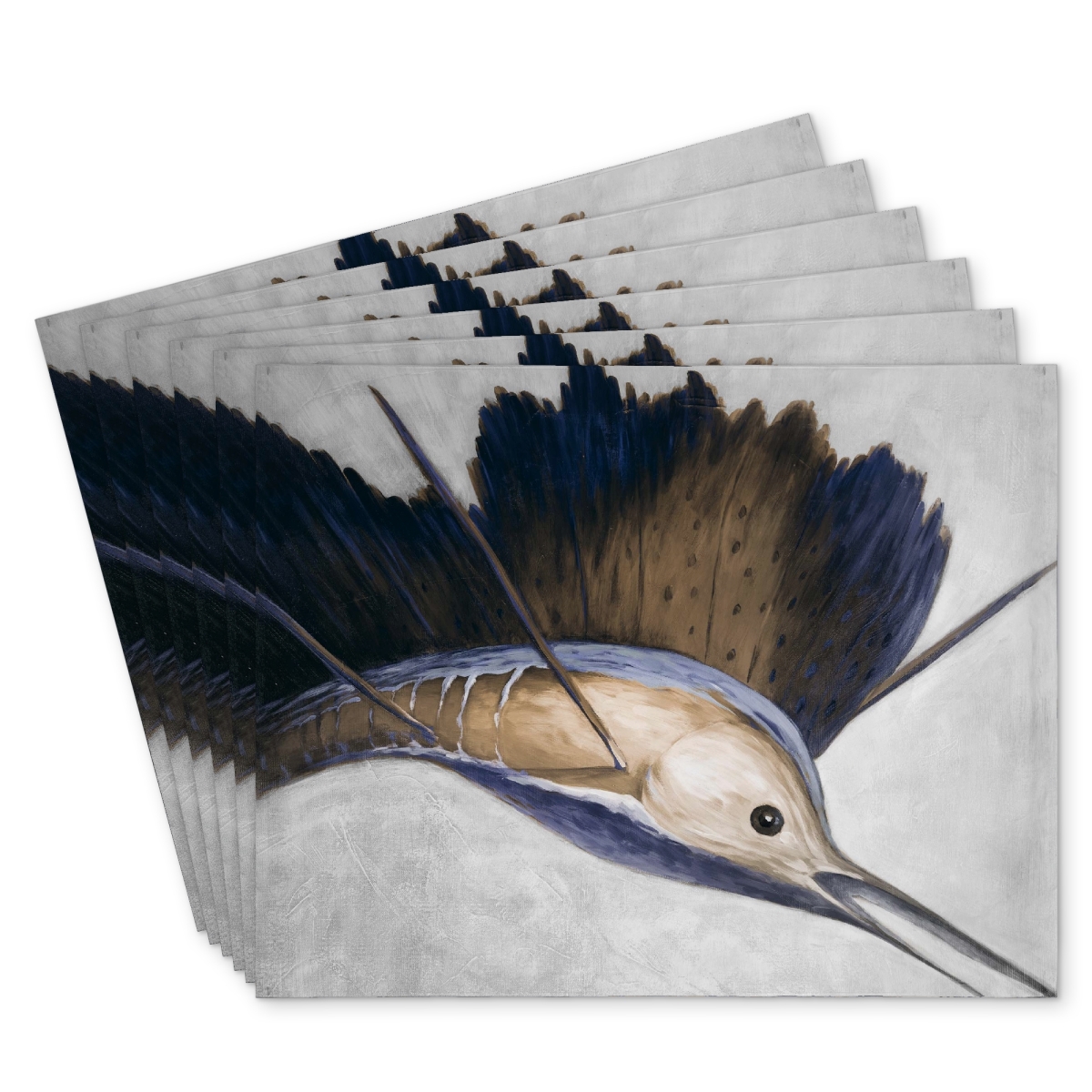 Picture of Begin Home Decor C6PP1418HNINE1 14 x 18 in. Abstract Swordfish Polyester Placemat - Home Decor Accent - Set of 6