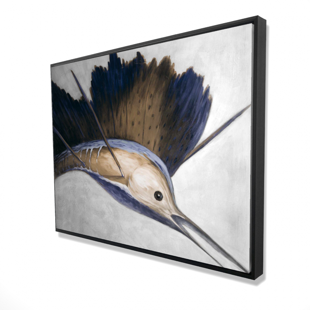 2081-3648-AN155-1 36 x 48 in. Abstract Swordfish - Blue Framed Canvas Home Decor Art