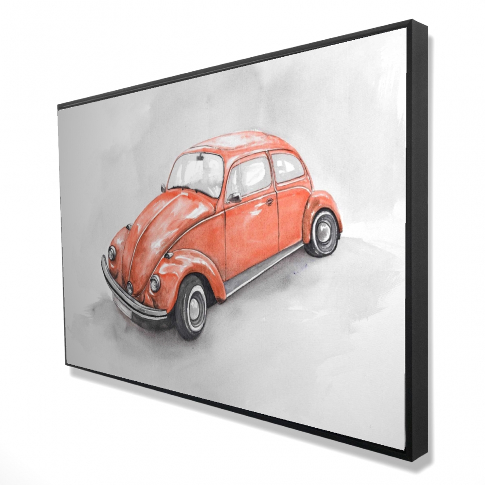 2081-2436-TR53 24 x 36 in. Vintage Red Beetle Car Man Cave Canvas - Home Decor Art