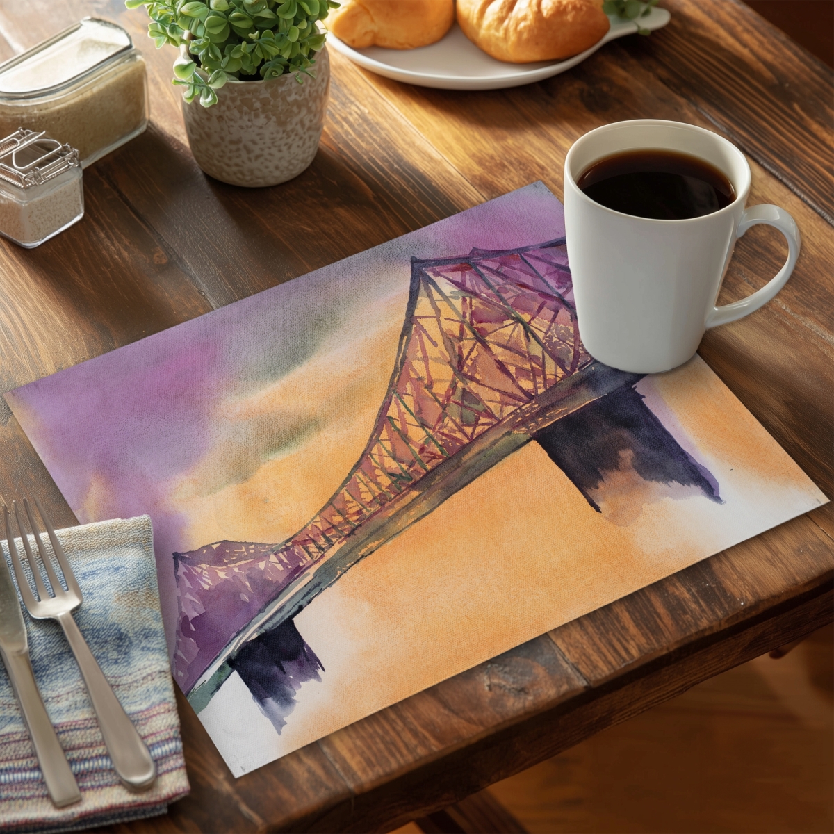 Picture of Begin Home Decor C4PP1418BJKD57 14 x 18 in. Montreal Jacques-Cartier Bridge Polyester Placemat - Home Decor - Set of 4