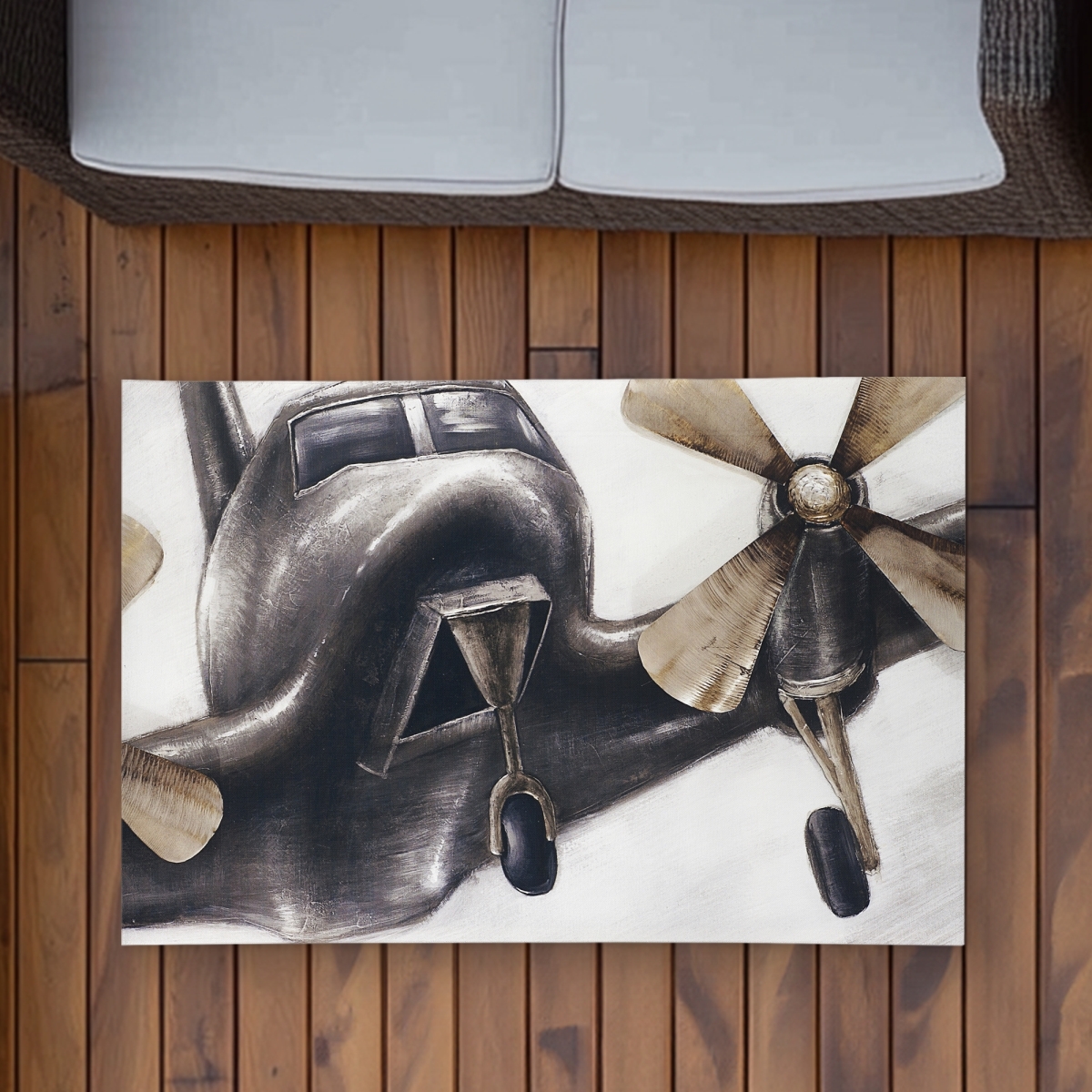 C1ROAR23L5J0TJ 2 x 3 ft. Vintage Airplane in Flight Rug - Gray Man Cave Decor - Rectangle