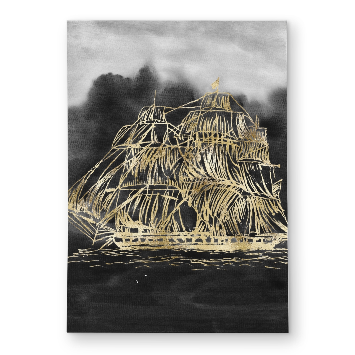 C1ROAR57CPQ7KL 5 x 7 ft. Old Sailing Ship Illustration Outdoor Rug - Gold Coastal Decor - Rectangle